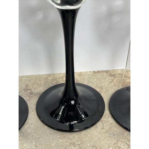Vtg 4 Luminarc Octime Octagon Wine Champagne Flutes Glass Black Stem France Made - Picture 8 of 9
